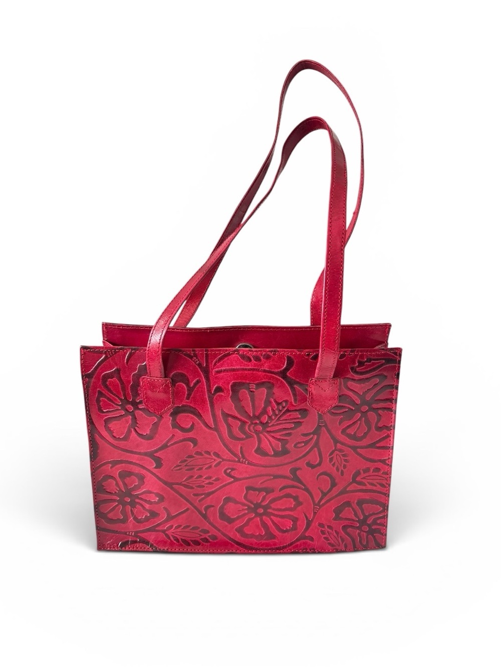 Indeed Genuine Leather Red Floral Embossed Shoulder Bag Purse
